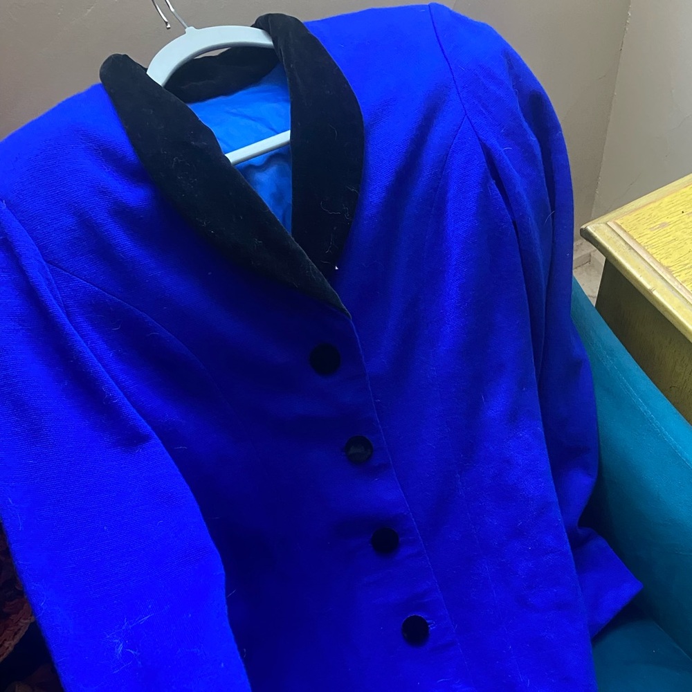 Vibrant Blue Coat with Black Collar